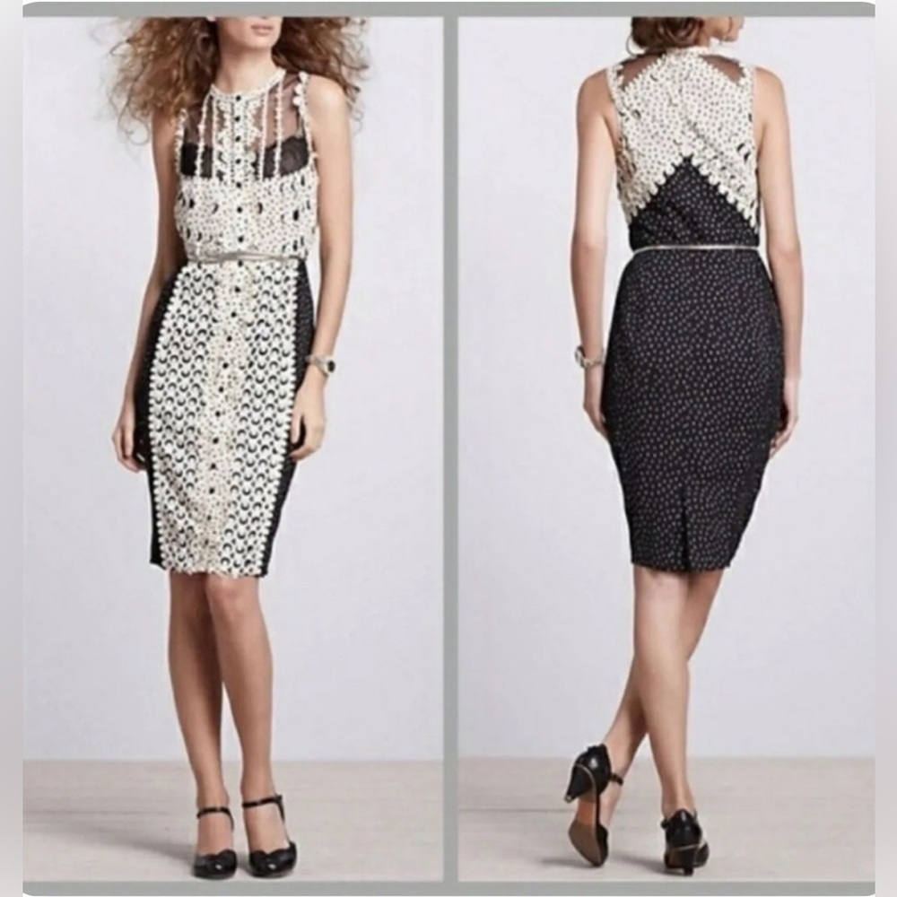 Bequile by BYRON LARS Anthro Lasercut Black Cream Bodycon Dress Sz 4